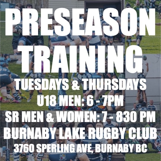 The 2022/2023 season is almost upon us. Preseason training begins this week for many teams! 
U18 Men 6 - 7pm
Senior Men &amp; Women 7 - 830pm
Get out early and earn your starting spot!
<a href="/bcrugbyunion/">BC Rugby</a> <a href="/BCRugbyNews/">BC Rugby News</a> <a href="/_TheRugbyShop_/">TheRugbyShop.com</a>
 #BLRC #BCRUGBY #burnabyrugby #vancouverrugby