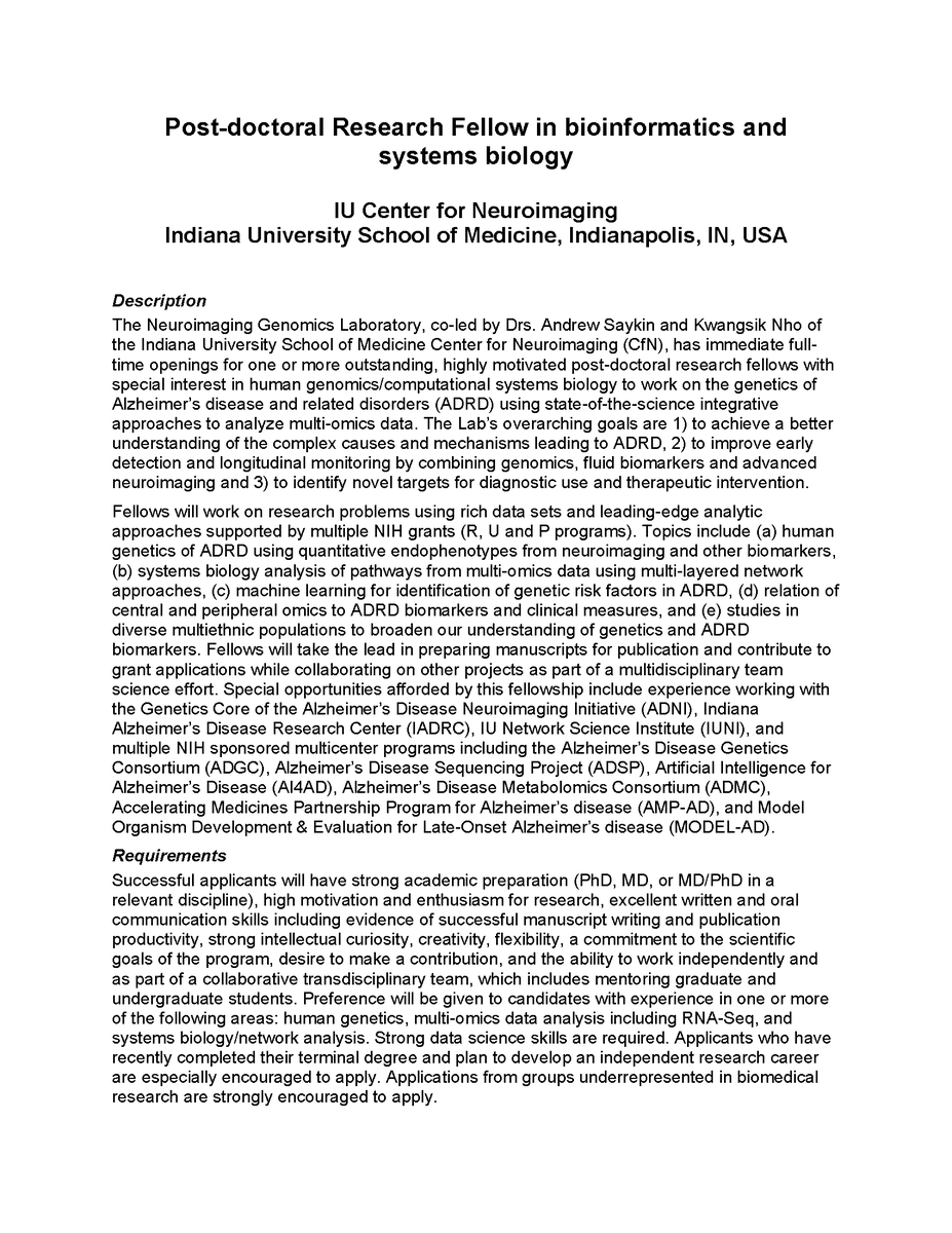 KwangsikN's tweet photo. Great Opportunity in our Lab of Imaging Genomics! We are looking for several post-doctoral research fellows in bioinformatics/systems biology. https://t.co/13E6PWv1Fj