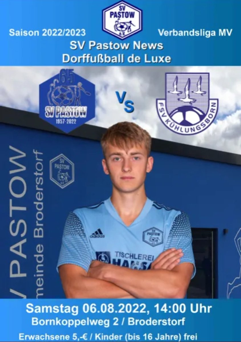 Schlusspfiff in Pastow.
90+‘
Wir verlieren den Verbandsligaauftakt gegen den FSV Kühlungsborn mit 0:2.
Allen noch ein schönes Wochenende.