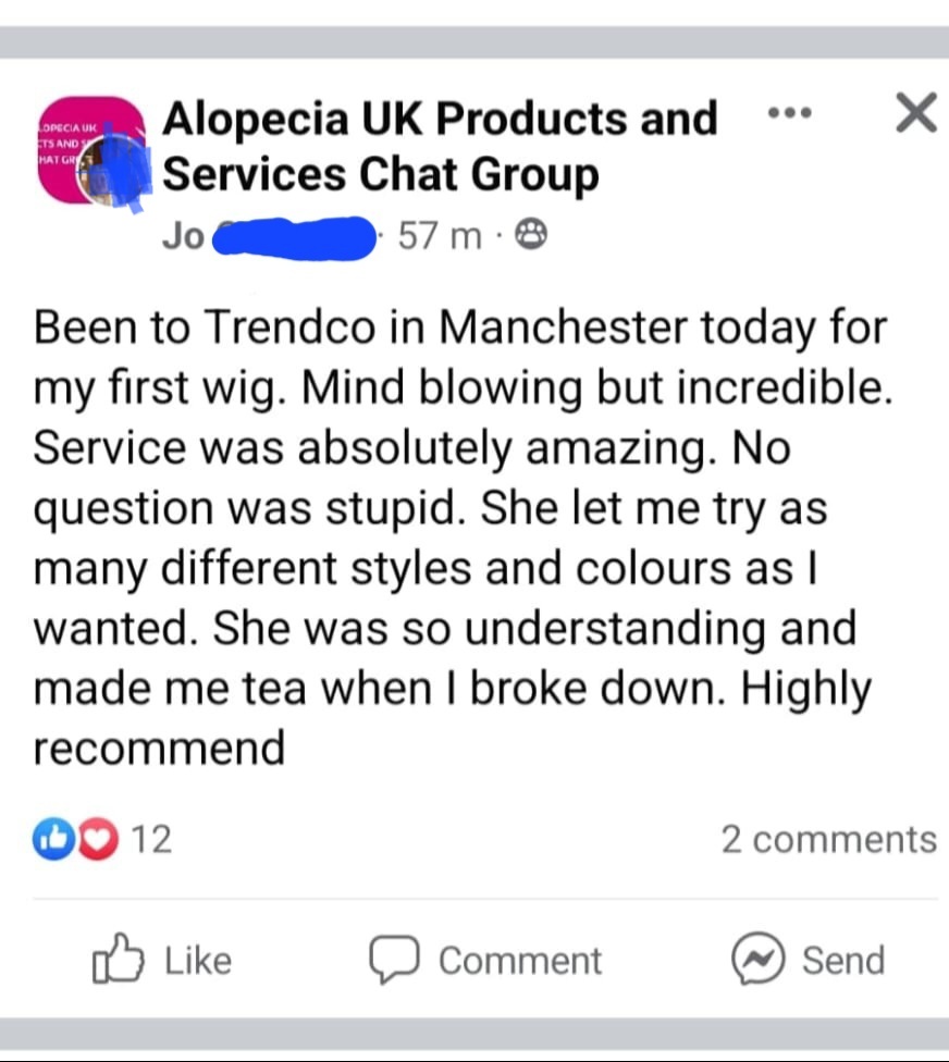 DHairBoutique2's tweet photo. Thank you Jo for your wonderful review 
Love my job #alopeciaawarenessmonth
#alopecia
#alopeciauniversalis #alopeciaawareness
#internationalalopeciaday
#hair #hairloss #wigs #wigstylist #wigstyling #hairlosssupport #hairlosssolution https://t.co/1B2KcqdGjP