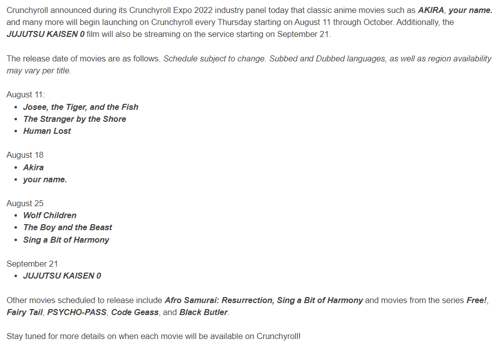 Crunchyroll Updates Upcoming September Movie List