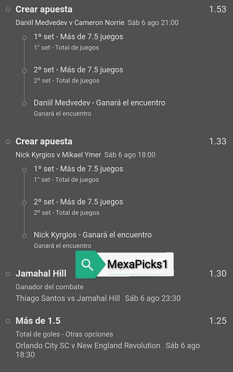 MexaPicks1's tweet photo. Les dejamos este parley con un buen momio 3.30
Venga que se gana
#atpwashington #LosCabos 
#LigaBBVAMX #FreePick #UFC https://t.co/PZ9E8RPa99