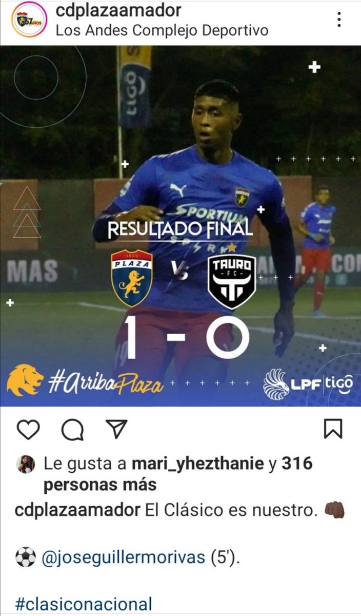Y bien por mi equipo el <a href="/cdplazaamador/">CD Plaza Amador</a>, "Los Clásicos se Juegan para Ganarlos" 3ptos importantes, gracias muchachos a seguir por más. Parquiando con mi gente y viviendo el Clásico. #PlazaesPlaza #ElEquipodelPueblo