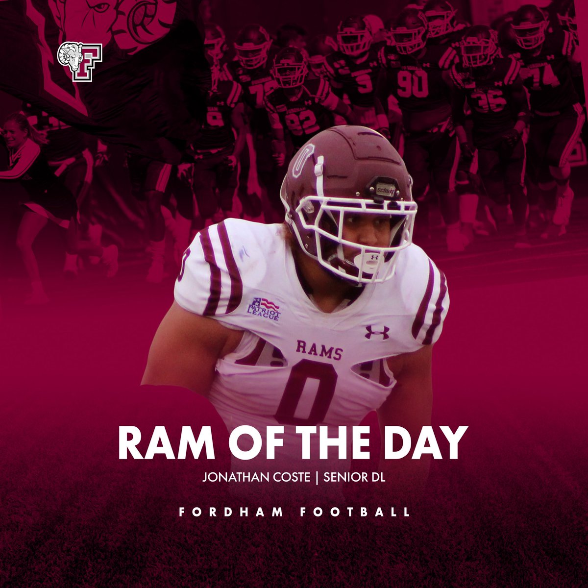 FORDHAMFOOTBALL's tweet photo. Shoutout to our Ram of the Day- @JonathanCoste52 !!!
#RAMILY https://t.co/y7kMjiktAe