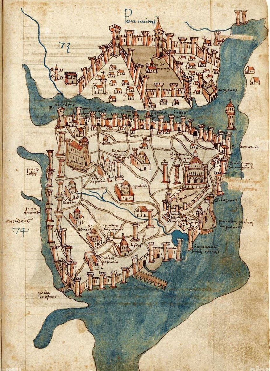 vintagemapstore's tweet photo. Map of Constantinople city from rare book by Cristoforo Buondelmonti printed in 1475. https://t.co/tMRqXqJnRb