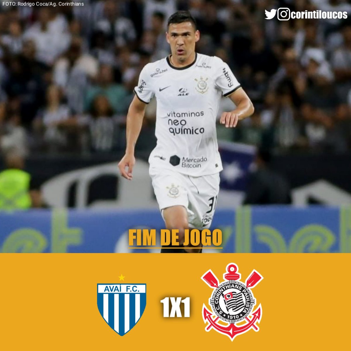 corintiloucos's tweet photo. Fim de jogo na Ressacada! Com gol do general, o Timão empata com o Avaí.
#VaiCorinthians #AVAxSCCP #balbuena #Brasileirao2022 https://t.co/V3TOQCF3ce