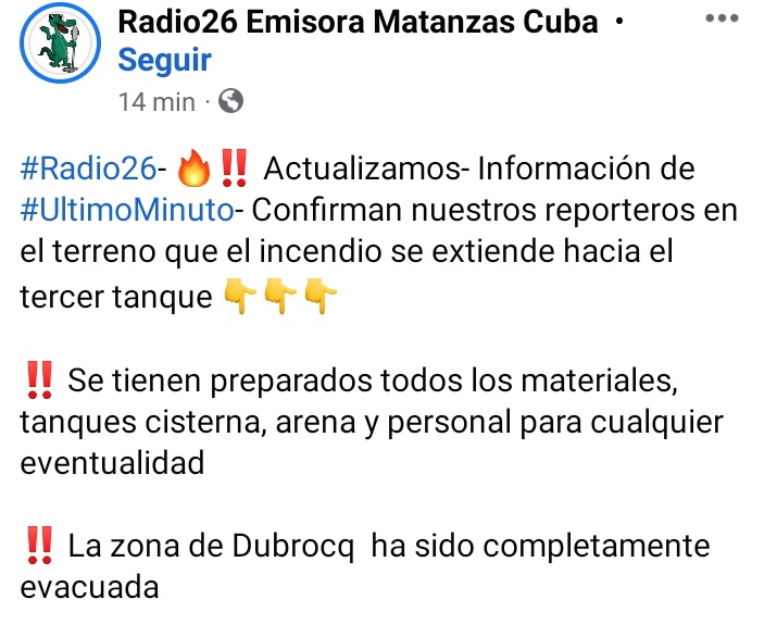 MagJorgeCastro's tweet photo. ⚠️⚠️#Urgente. La radio oficial de Matanzas confirma en estos momentos que el incendio se ha extendido al tercer tanque de combustible... esto es una verdadera catástrofe!!
#TragediaMatanzas https://t.co/5YufBtItn3