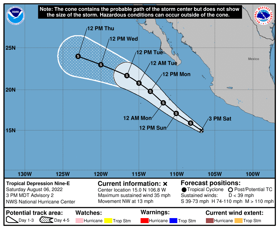 SC_Skywarn51's tweet photo. We are also looking into #tropicaldepression 9, currently located to the south of Mexico. This TD is expected to become a storm here later tonight. Current models show this staying away from land. #WeatheReady #tropics #Pacific #EPAC https://t.co/8cIeUSRSth