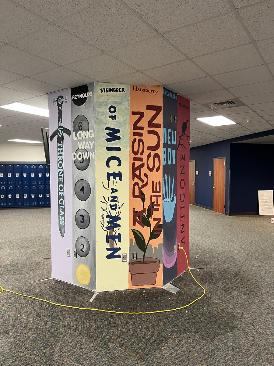 Eeekkk! We are 90% finished! We tried to represent some of our favorite titles we teach whole group. We have some <a href="/ProjectLITComm/">Project LIT Community</a> titles and some “canon”. Thanks to <a href="/ms_robare/">Rachel Robare M.Ed.</a>  <a href="/LoniMahan6/">Loni Mahan</a> @brookeshires <a href="/Lillyanne2023/">Lillyanne Smades</a> and Mr Caplan for helping me paint! <a href="/HumbleISD_AHS/">The Atascocita HS</a>