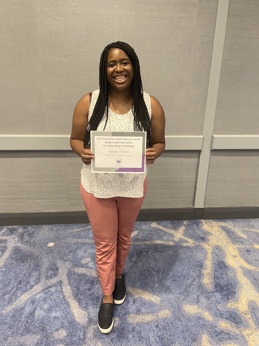 _nessiethegreat's tweet image. Endlessly thankful to @SAS_APAdiv17 for awarding me the Outstanding Dedication to Social Justice and Liberation in Counseling Psychology Award. I am beyond grateful and honored 🥰 #APA2022