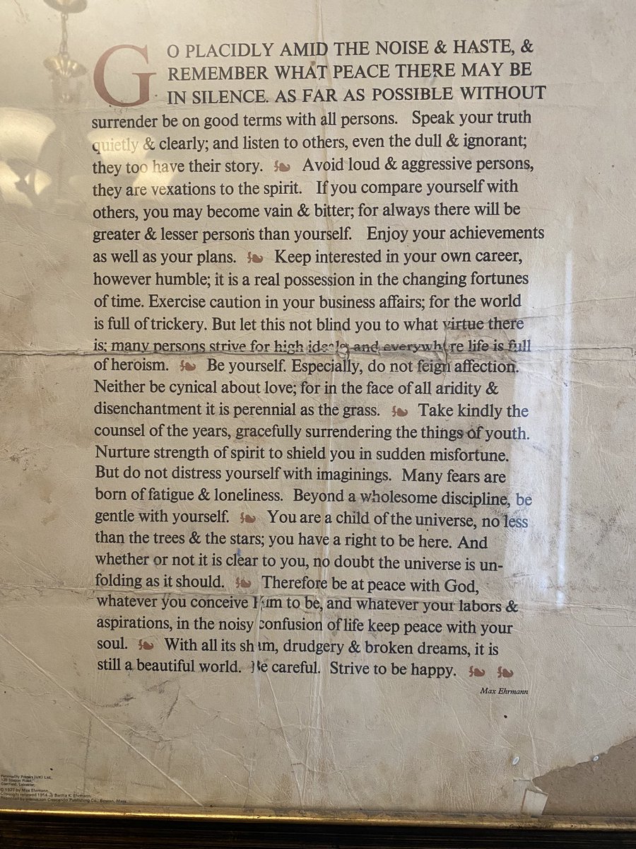 mmkarimjee's tweet photo. Desiderata: This piece has been in my family since 1970’s. As a child, used to read it every morning in Dar es Salaam, Tanzania. So much wisdom and grace. Now it is in my home. https://t.co/2JKGQ6xBJh