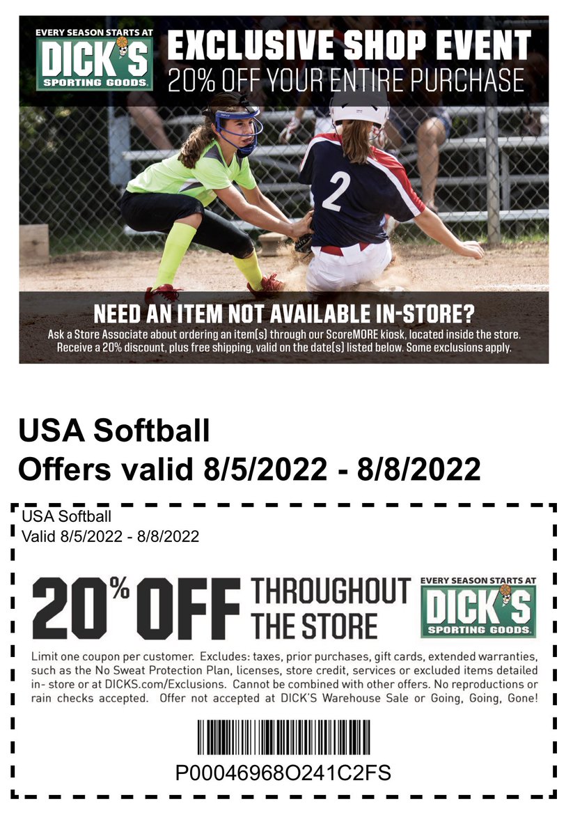 USA Softball KCMetro (@usasoftballkc) on Twitter photo Tax free weekend - Dick’s Sporting Goods saving you additional $$ this weekend. Tax free weekend - Dick’s Sporting Goods saving you additional $$ this weekend.