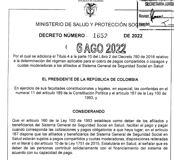 NormatividadCEL's tweet photo. DECRETO 1652/2022 Determinación del régimen aplicable para el cobro de pagos compartidos o copagos y cuotas moderadoras a los afiliados al Sistema General de Seguridad Social en Salud https://t.co/TNA7MfVvM4 https://t.co/MqGNFr7ZDW