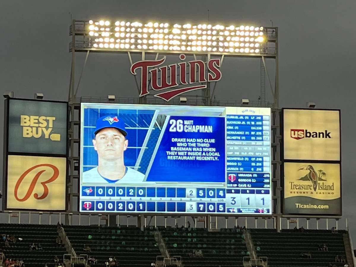 Some friendly trolling of Matt Chapman by the video board at Target Field