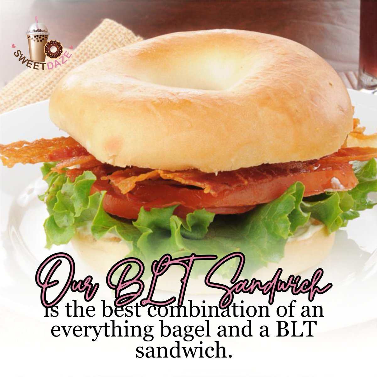 Sweetdazedonuts's tweet photo. Crispy bacon, fresh lettuce, and tomato are served on a toasted everything bagel, smeared with a cream cheese sauce, and everything bagel seasoning. 
-----
🌐 https://t.co/1oyrE0ZKq2
.
#sweetdaze #sweetdazedonutandboba #croissants #donut #donutsandwich #maplebacon #sausage https://t.co/CqRx9TRzIy