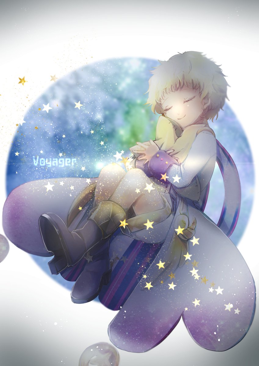 baggy clothes male focus 1boy closed eyes solo yellow scarf starry background  illustration images