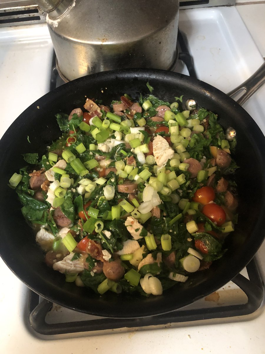 jhludlum's tweet photo. When my man #bbqtherapist @rivercitysteve gets his grill going again, I’m inspired to launch #kitchendad with a mishmash leftovers spinach sauté #goodeats #goodstuff https://t.co/ddDYX3D85L
