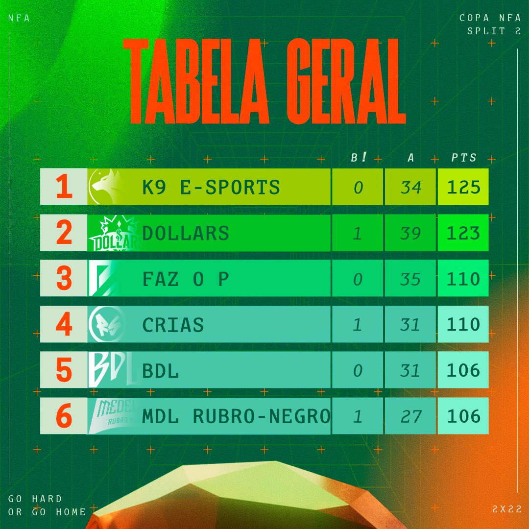 Tabela Geral de Classificação - Copa NFA 