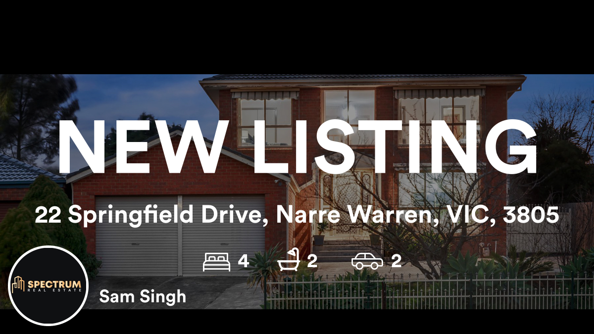 4 🛌 2 🛀 2 🚘
📍 22 Springfield Drive, Narre Warren, Melbourne, VIC, 3805

My latest listing on RateMyAgent
rma.reviews/KVLtjz7N0Nax