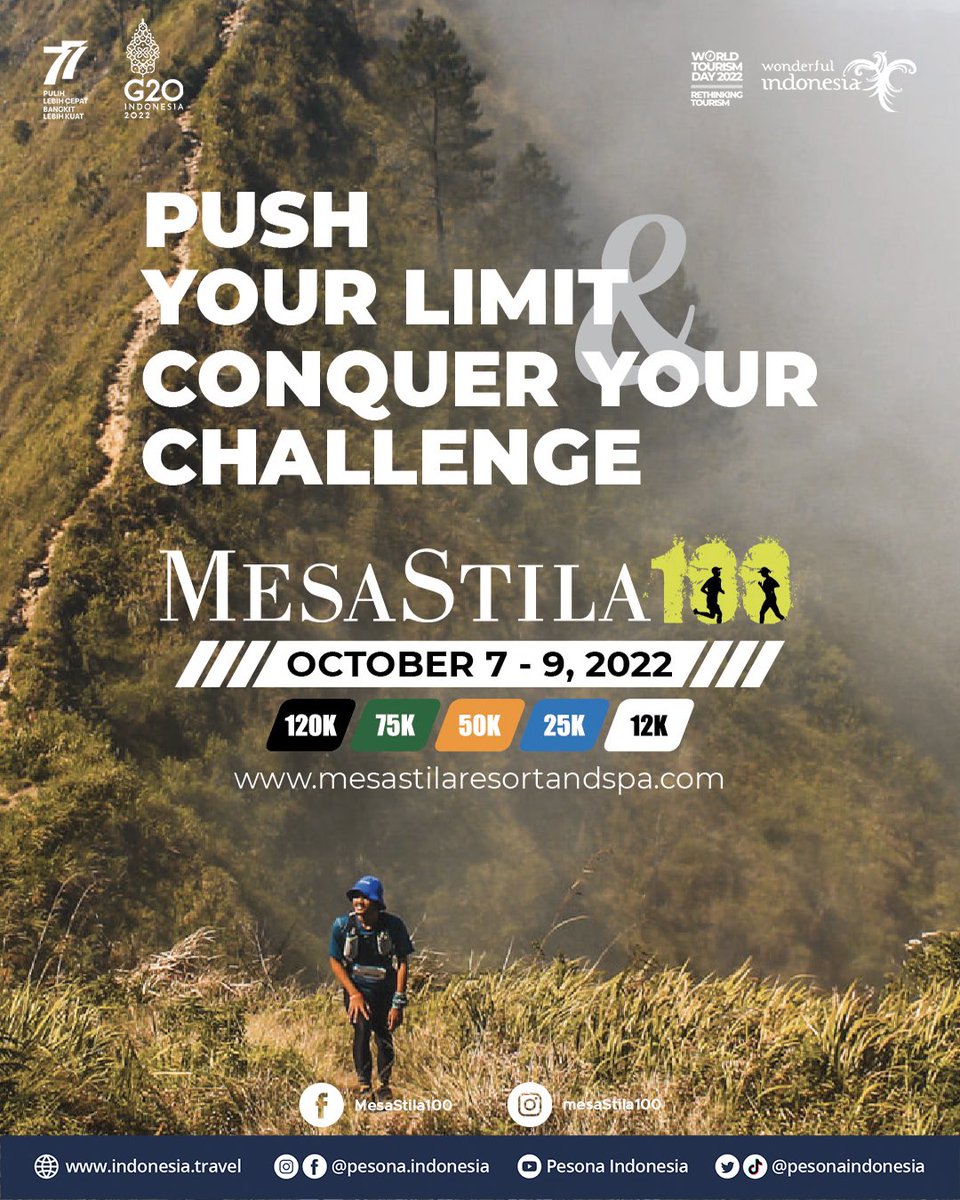 Lomba lari lintas alam, hadir lagi!!!🏃🍃 

MesaStila100 ngajak kamu berlari melintasi: 
⛰Gunung Andong 1726m
⛰Gunung Merbabu 3145m
⛰Gunung Merapi 2930m 
⛰Gunung Telomoyo 1894m 
⛰Gunung Gilipetung 1400m

Cuss daftar di mesastilaresortandspa.com

#MesaStila100 #DiIndonesiaAja