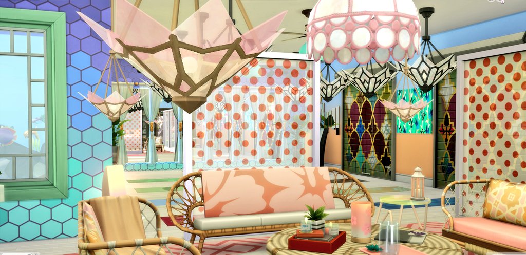 SimmerChase's tweet photo. 1 - Yoga studio lounge inside the Maximalist Modern Mansion. 2 - 3 level center atrium in the Mansion. 3 - 4th lowest level bar. We got so much done today on our 8.5 hour stream! #Sims4 #ts4 #ShowUsYourBuilds #thesims4 #DecorToTheMaxKit https://t.co/OiT8MrMCvv