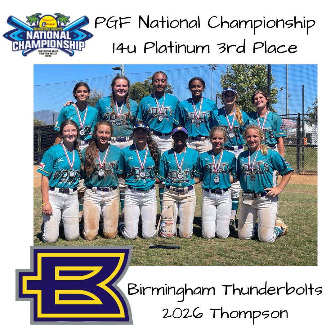 🌴 3rd place @PGFnetwork 14u Platinum. 🙌🏼down ballers but amazing young women! We are blessed! @Thompson__Ryan @JoelAyers14 @coach_jenny2 📢 Thank you @rockello24 & @ShaneCahalan for your leadership & support! 💜 to our @BoltsOrg! ⚡️ @Los_Stuff @ExtraInningSB @LegacyLegendsS1