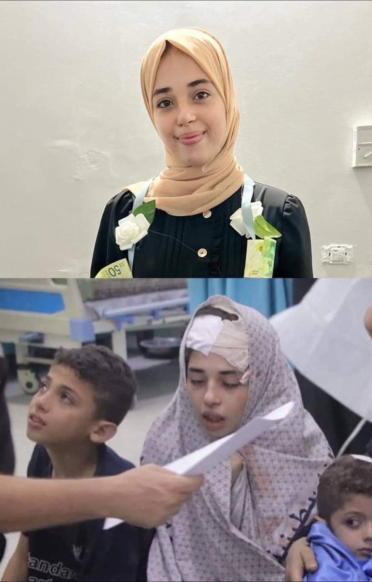 AyaIsleemEn's tweet image. She has been rescued from under the rubble of her house after the Israeli warplanes bombed it.
She passed high school a few days ago with high average.
#GazaUnderAttack