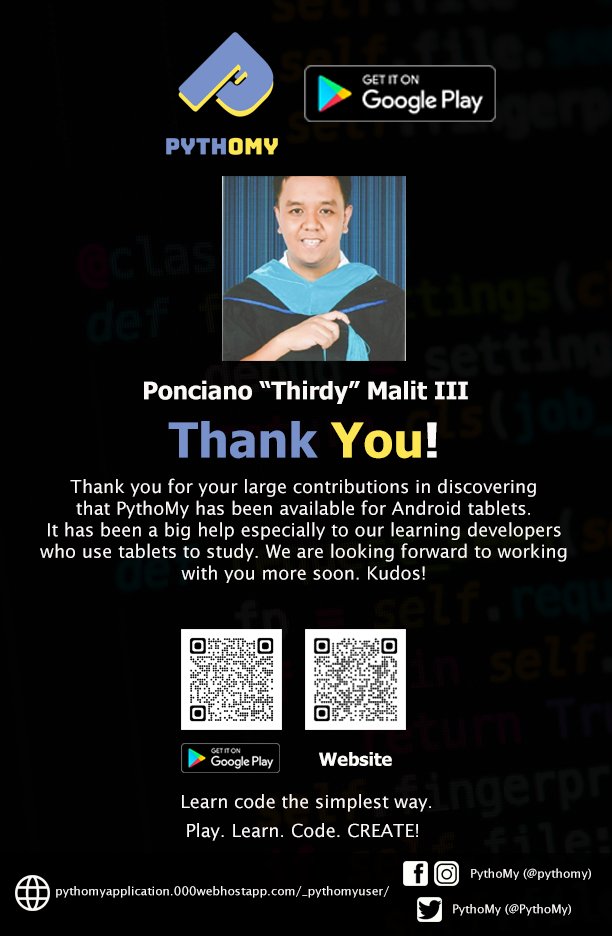 PythoMy's tweet photo. Thank you for your great contributions, @ProfTMalit. Congratulations and kudos! Keep up the good work. We are looking forward to working with you more. β
#Recognition #Contribution #PythoMy #Programming #Coding #Python https://t.co/zgCsZqJaKL