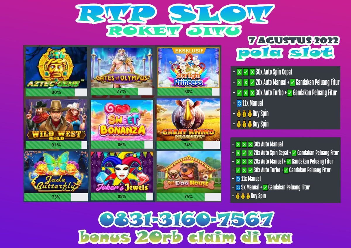 66_roket's tweet photo. GAS LAH NI RTP DI SITUS REKOMENDASI 💯💯
langsung ke wa kalau mau grstis 100%
#gamewin88 #slot #slotonline #judionline #otonline #situsslot #slotonlineterpercaya #gameonline #slotmurah #caramenangslot #slotpragmatic #gameslot #jackpotslot #tutorial #phoenixrises #pocketgames #tip https://t.co/eWUZt6R75R