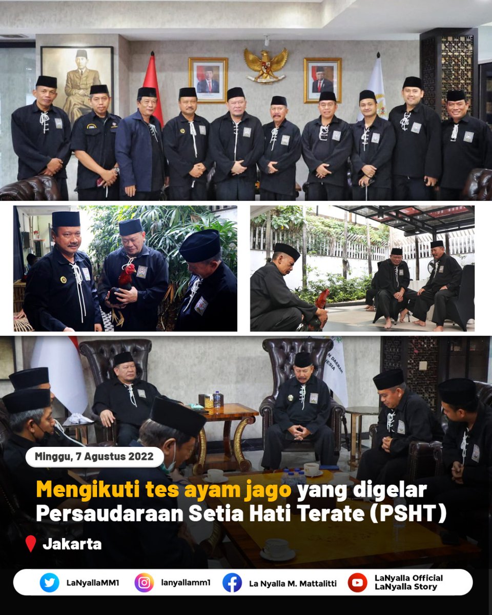 LaNyallaMM1's tweet photo. Siang tadi, saya mengikuti tes ayam jago.Ritual ini merupakan syarat bagi seseorang yang akan disahkan menjadi warga atau keluarga  
Persaudaraan Setia Hati Terate (PSHT)
#LaNyalla #ketuadpdri #dpdri #psht #shterate #pshterateindonesia #psht1922 #pshtmadiun #pencaksilatindonesia https://t.co/uRIWyr0qm8