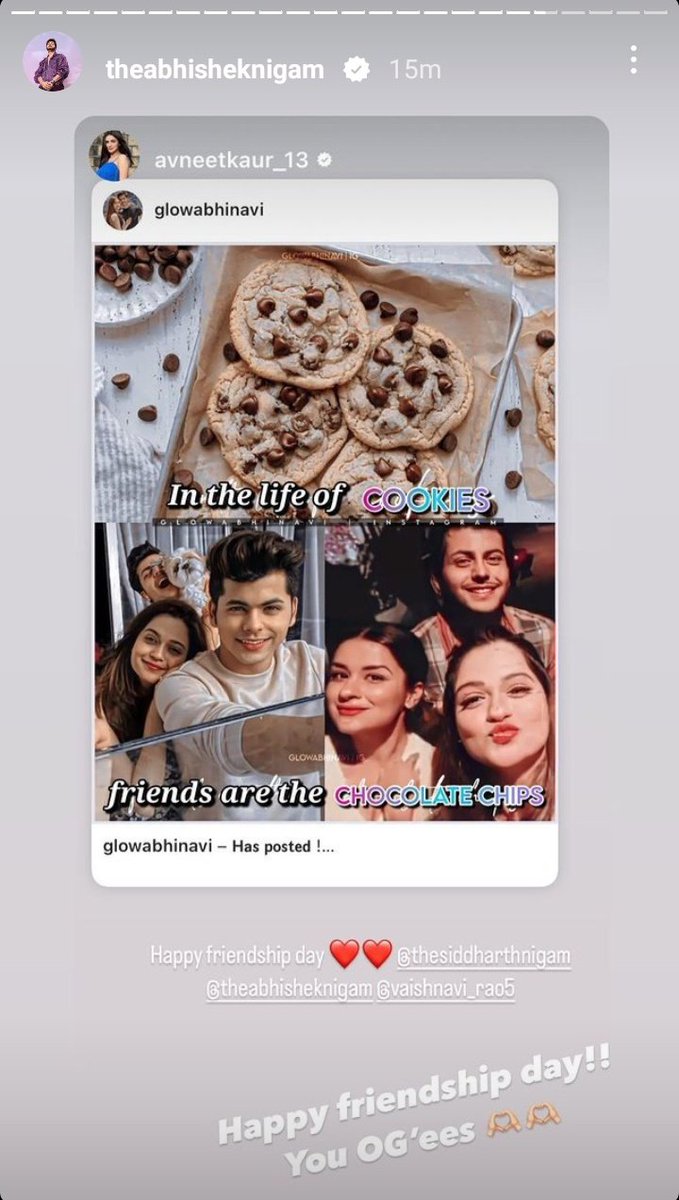 Now that's the HAPPPIESTTTT FRIENDSHIP DAY!!!!!! 😭😭😭😭❤❤❤

Yes dada, THE OG's!!!!!🤩🤩 #NigamSquad 

Still can't believe 🥺
#AvneetKaur #SiddharthNigam #AbhishekNigam #VaishnaviRao #SidNeet #AbhiNavi #AbhiNeet #SidNavi #VaishNeet