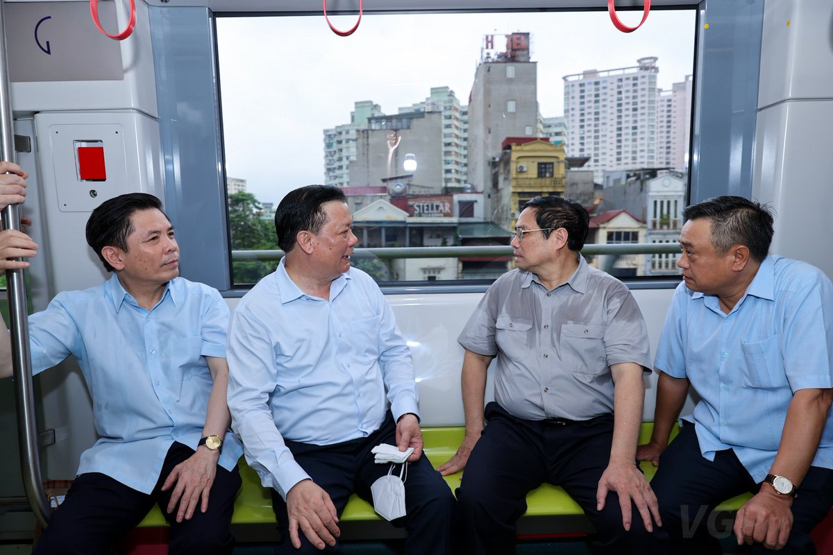 SaigonInfras's tweet photo. Hanoi Metro 's
________________
☘️ This morning, 07th August 2022 the Prime minister of #Vietnam Mr. Phạm Minh Chính led the #governmental team members paying a #site tour visit of #hanoi #metro Line No. 3.1 (#Nhon - #Gahanoi)
. . .
#Vietnam🇻🇳#Metro #Beauty #Culture🌱#Share https://t.co/6foQicQddS