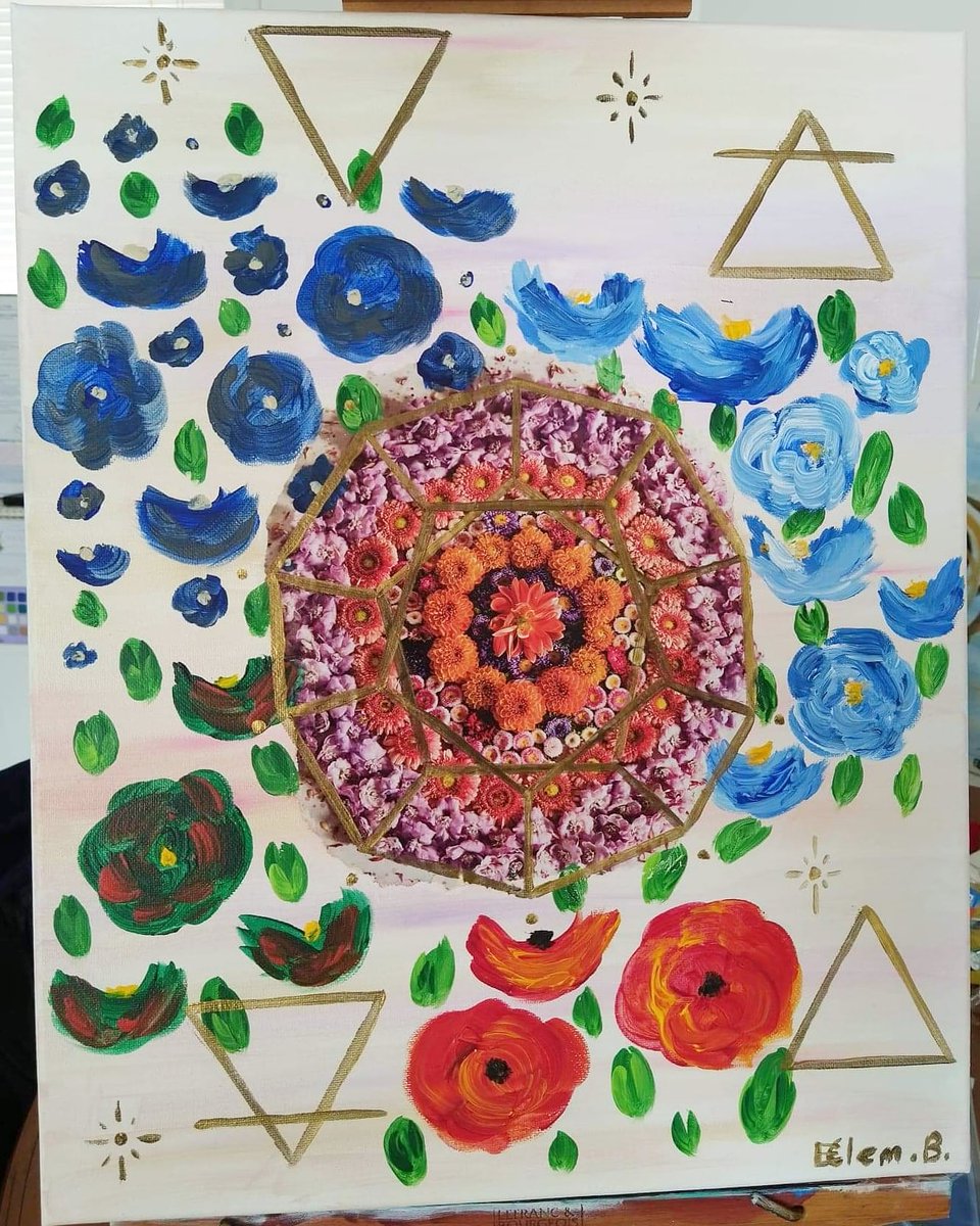 Technique mixte : collage et peinture.
Une interprétation de la roue des énergies. 🌬️💧⛰️🔥
#peintureacrylique #peinture #geometriesacree #collage #papier #collagepeinture #creer #nature #fleurs #4elements #quatreelements #air #eau #terre #feu #dodecahedron #madeinquebec