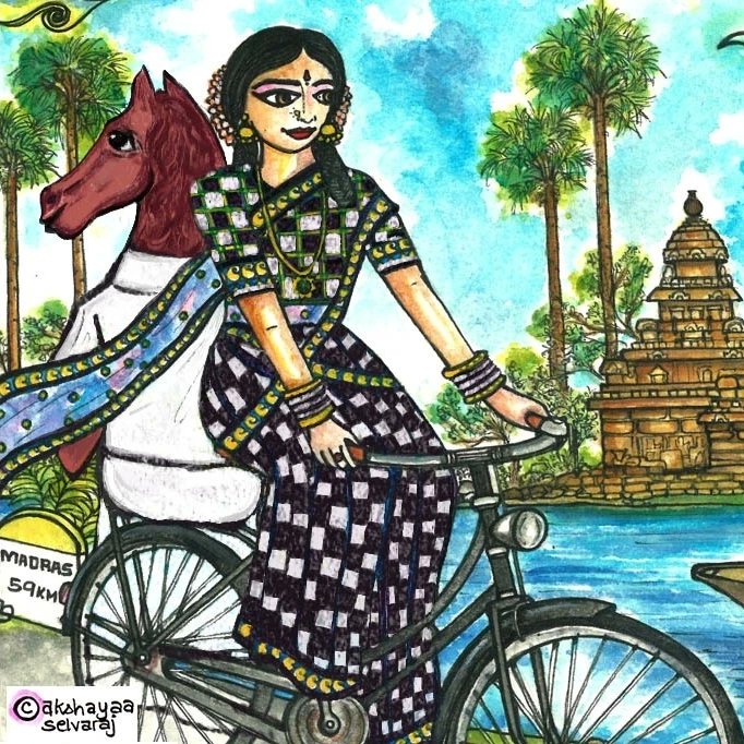 akshayaa_8's tweet image. Madras Girl takes Thambi on a Time travel Cycle ride ❤ 
Recreated this  illustration inspired by the granduer vibes and proud moments of Chess Olympiad 2022 happening in our City ! ❤ CHENNAI ❤
#ChessOlympiad2022  #chessolympiadchennai @mkstalin  @chennaicorp