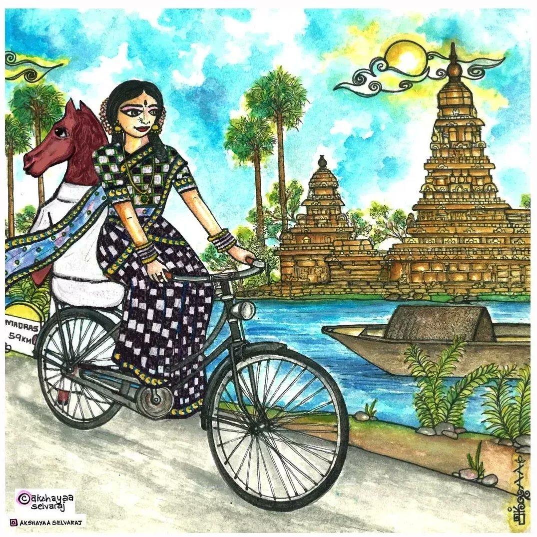 akshayaa_8's tweet image. Madras Girl takes Thambi on a Time travel Cycle ride ❤ 
Recreated this  illustration inspired by the granduer vibes and proud moments of Chess Olympiad 2022 happening in our City ! ❤ CHENNAI ❤
#ChessOlympiad2022  #chessolympiadchennai @mkstalin  @chennaicorp
