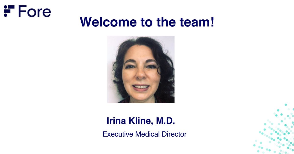 ForeBiotx's tweet photo. We are thrilled to welcome Irina Kline to the Fore Bio Team. Irina has joined us as our Executive Medical Director, we are delighted to have her as the newest member of #TeamFore! https://t.co/WbOytBFTH0