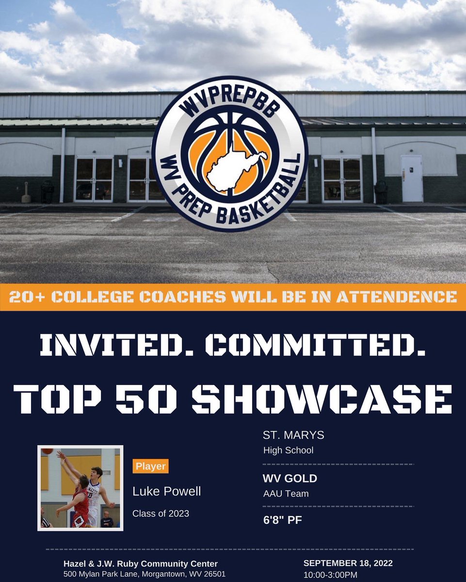 wvprepbb's tweet photo. Invited. Committed. Luke Powell will be at the top 50 showcase. https://t.co/35PPLpBRd7