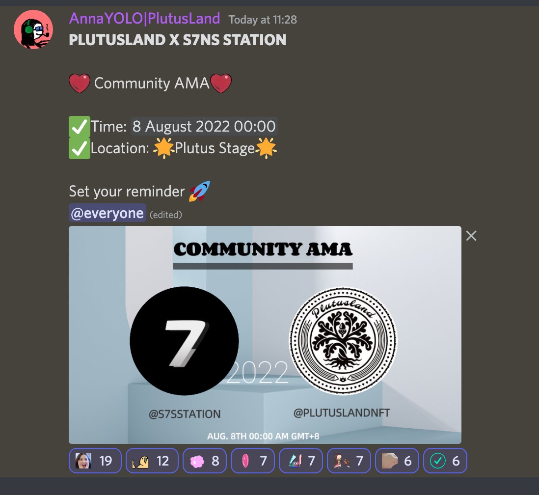 <a href="/PlutusLandNFT/">PlutusLand</a> 🤝 @s7nsstation 
See yall tonight, join our discord for more info:
discord.gg/s78qqQ7g