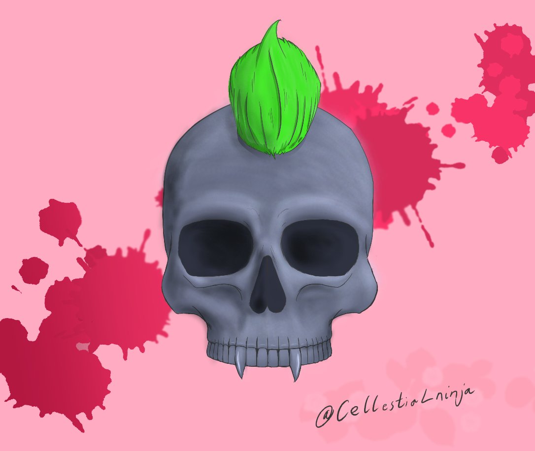 CellestiaLninja's tweet photo. Also Special Shouts to @Wolffey13 and @origamichamp7 for helping me finally learn how to draw a skull!  I even did some shading, which almost never happens 😅
Still, I'm pretty proud of how it came out! 💀💚 https://t.co/xPiOn1QS1p