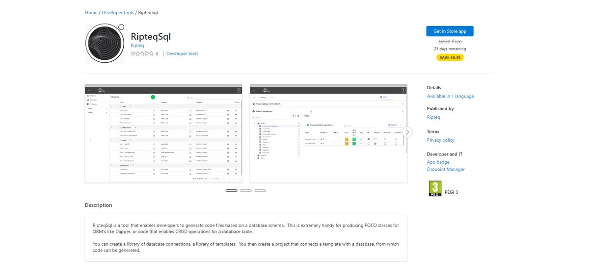 CAStenman's tweet image. RipteqSql, is App of The Day on myAppFree bit.ly/3Q5UZ73 #Windows10 #myAppFree #CodeFiles #Developers