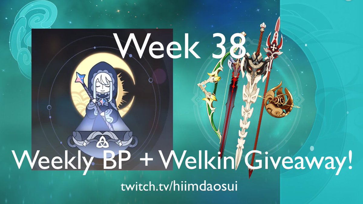 hiimdaosui's tweet photo. Weekly #GenshinGiveaway Week 38!!!

1 BP + 2 Welkin Moons 

Pick on stream https://t.co/Kt78uRPHng

Time: Sat 7PM 08/13 Pacific Time

Rules (Must):
1. Follow and Retweet this
2. Sub to my YT. Like and Comment on my latest #GenshinImpact YT guide video: https://t.co/j3RFqsL50C https://t.co/IQrRvGIlhf