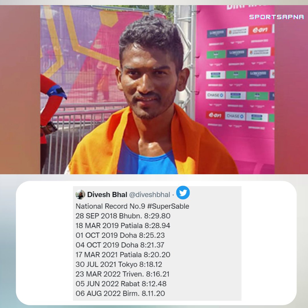 sportsapna1's tweet photo. Break National Record 9 times since 2018 in 3000m Steeplechase.

#AvinashSable #SuperSable #CWG #CWG2022 https://t.co/tJaOgHCIG1
