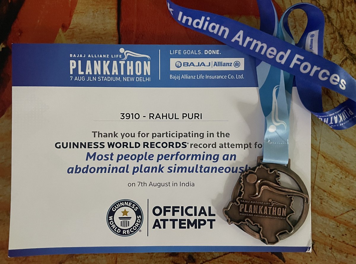 rahul_puri's tweet photo. Proud to be part of the of Indian team attempting a #plankathon record.. @BajajAllianzLIC initiative  #PlankToThank Indian Armed Forces!
#GuinnessWorldRecord #FitIndia #AzadiKaAmritMahotsav https://t.co/zvisBkL8Tj