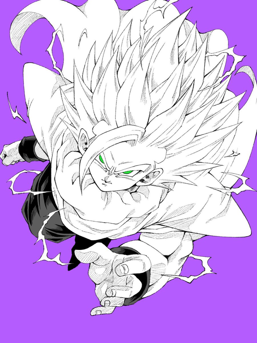 1boy solo male focus super saiyan purple background spiked hair simple background  illustration images