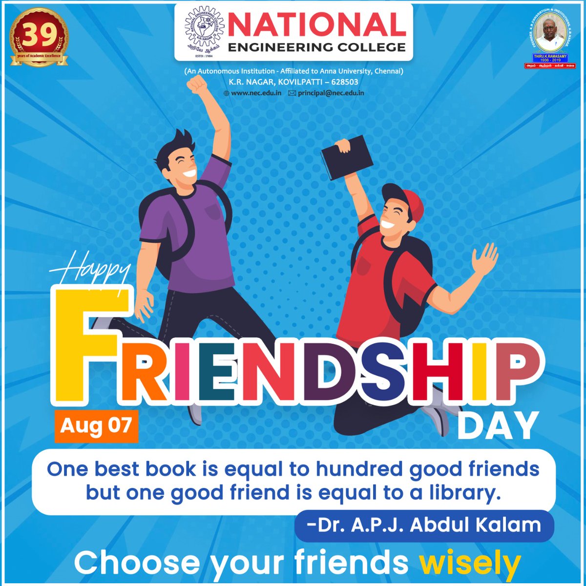 NecScience's tweet photo. True friendship refreshes the soul... Happy Friendship day!!
#FriendsForever
#friendshipdayspecial
#ChooseEngineeringChooseNEC
#TNEA2022
#NIRFRanking
#Engineering_at_NEC
#ThinkEEEthinkNEC
#NEC #NECKOVILPATTI #COLLEGE #STUDENTS #FIRSTYEARSTUDENTS #Freshmanengineering #TAMILNADU https://t.co/i1THaYxdSF