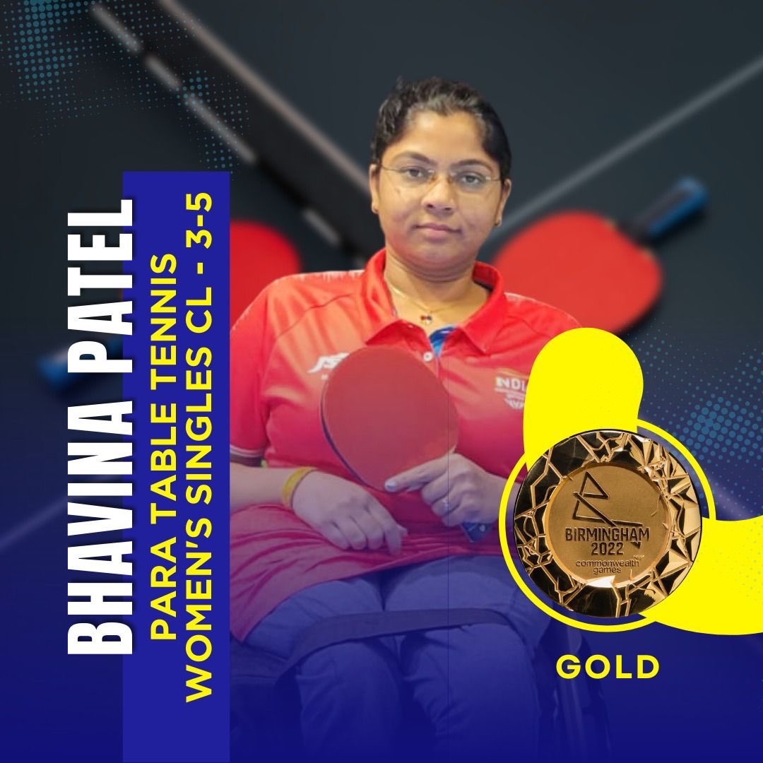 Historic Performance by Nari Shakti #BhavinaPatel!

Congratulations to Ms. Patel on winning the #GoldMedal in Para Table Tennis at #CWG2022.

Keep Winning Champion!

#Cheer4India
#TeamIndia