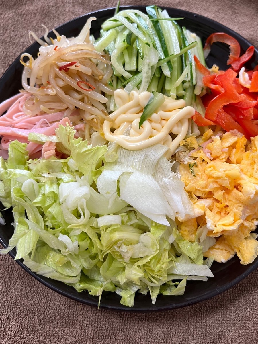 皆さま、本日もお疲れ様です🙇‍♂️✨ 夕飯は冷やし中華を作りました🍜🍥 卵練り込み縮れ麺をチョイス🍜🍥 つけタレは…🍜🍥 ラー油・ニンニク・酢を利かせた夏バージョン作製🙇‍♂️✨ マヨネーズが味変・味を中和して お口の中で旨味が広がりますよ😋✨