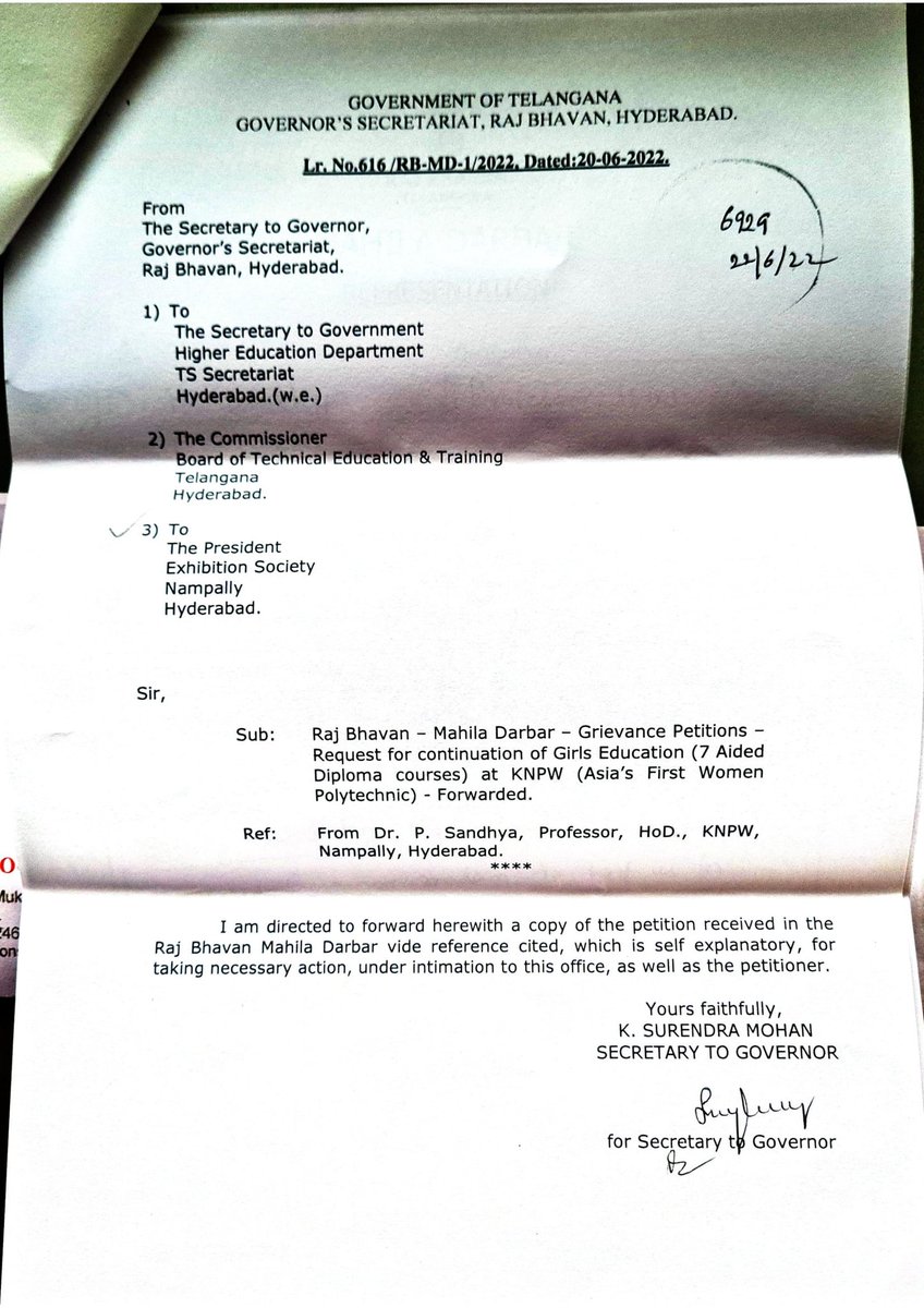 SaveKNPWC's tweet photo. @DrTamilisaiGuv @PMOIndia @narendramodi @HMOIndia @AmitShah @EduMinOfIndia @dpradhanbjp Telangana Governor @DrTamilisaiGuv Madam, we request you kindly visit our KNPW college. 
@AlumniKnpw already given representation regarding continuation of all the aided courses. Please take it to the notice of @TelanganaCMO @SabithaindraTRS @KTRTRS @trsharish and do the needful. https://t.co/SzJO3rkIpz