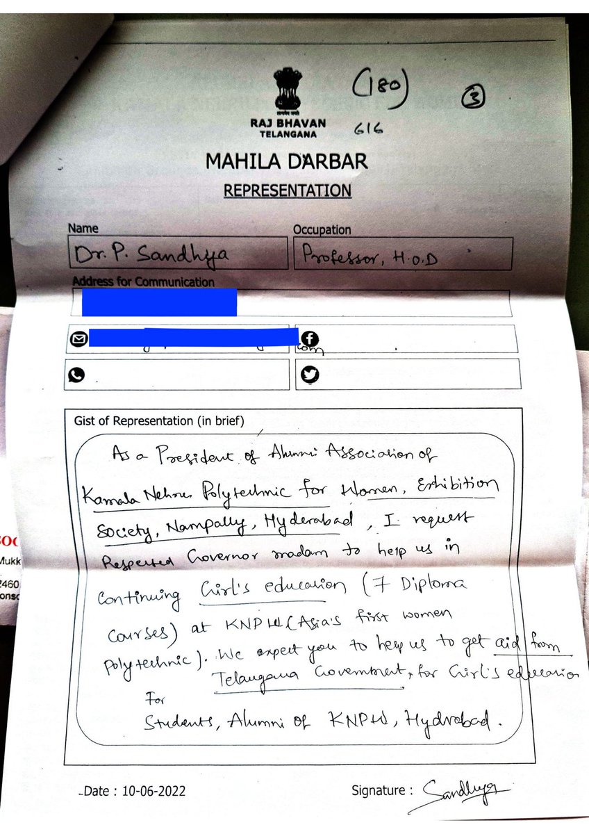 SaveKNPWC's tweet photo. @DrTamilisaiGuv @PMOIndia @narendramodi @HMOIndia @AmitShah @EduMinOfIndia @dpradhanbjp Telangana Governor @DrTamilisaiGuv Madam, we request you kindly visit our KNPW college. 
@AlumniKnpw already given representation regarding continuation of all the aided courses. Please take it to the notice of @TelanganaCMO @SabithaindraTRS @KTRTRS @trsharish and do the needful. https://t.co/SzJO3rkIpz