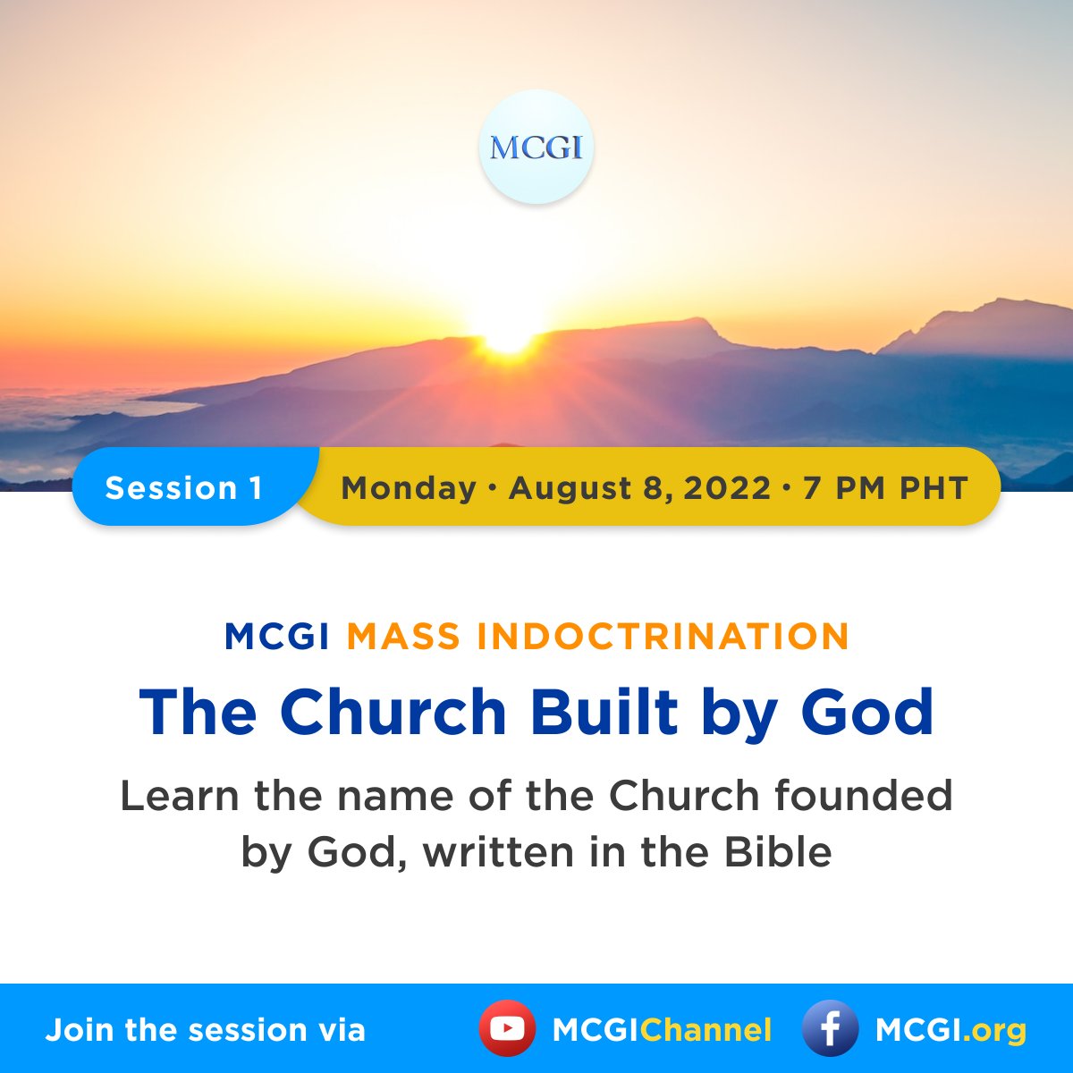In today’s topic, we will discuss the name of the Church God founded, written in so many verses of the Bible. 

Tune in to our live broadcast later at 7 p.m. PHT via our online platforms or simply visit mcgi.org/live.

The Church Built by God
#PureDoctrinesOfChrist